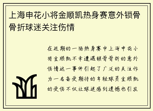 上海申花小将金顺凯热身赛意外锁骨骨折球迷关注伤情
